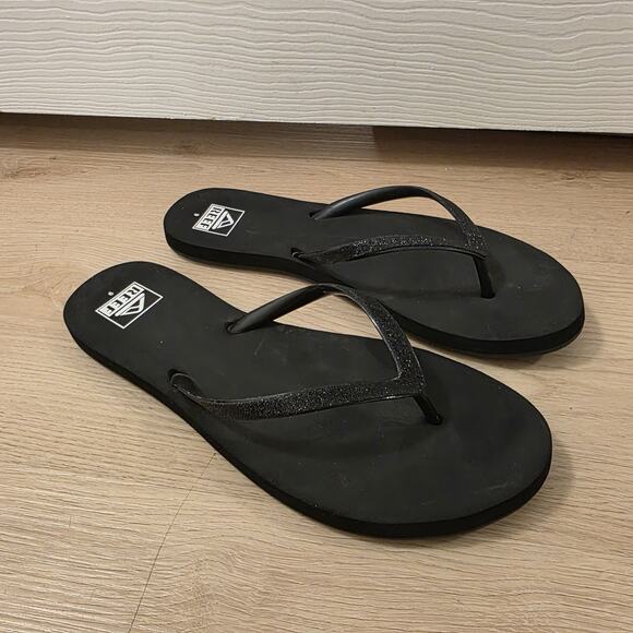Reef Black Sparkle Slip On Stargazer Beach Summer Outdoor Flip Flops Size 9 - Picture 2 of 7